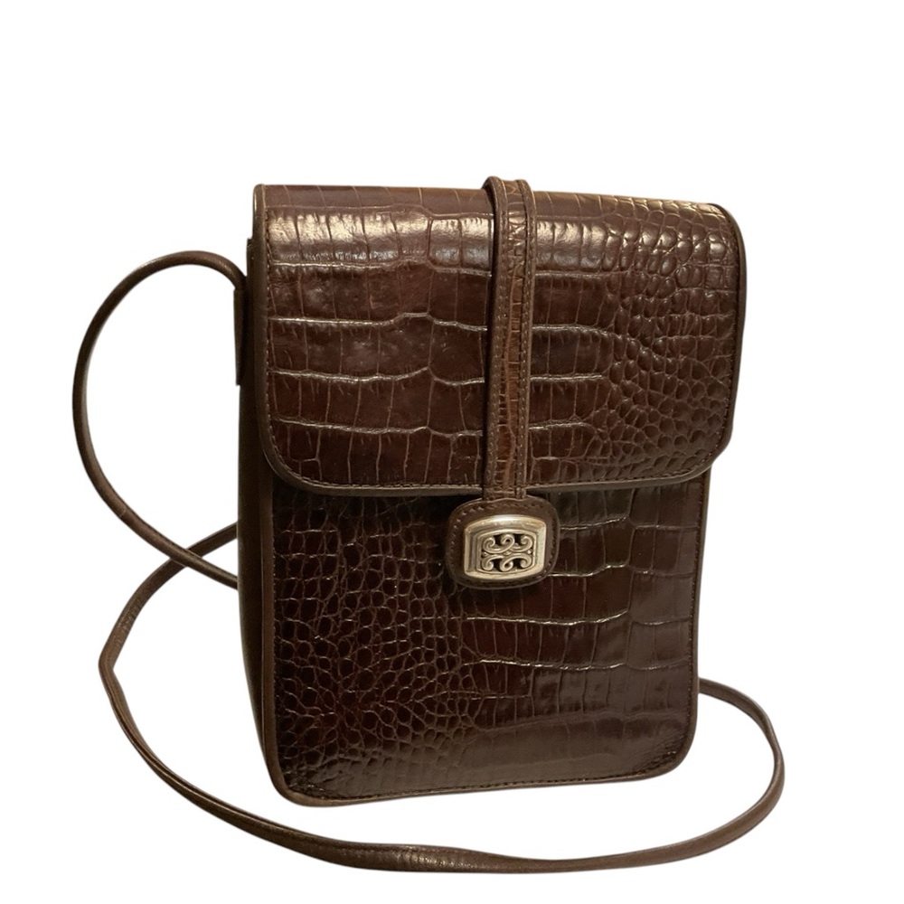 Brighton One World Vintage Crossbody brown leather croc